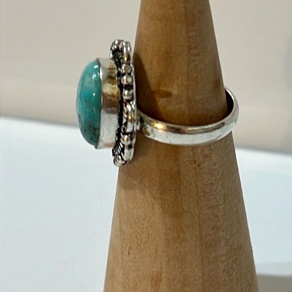 GEMSTONE RING SILVER OVERLAY TURQUOISE SIZE 6.25 - Picture 3 of 6